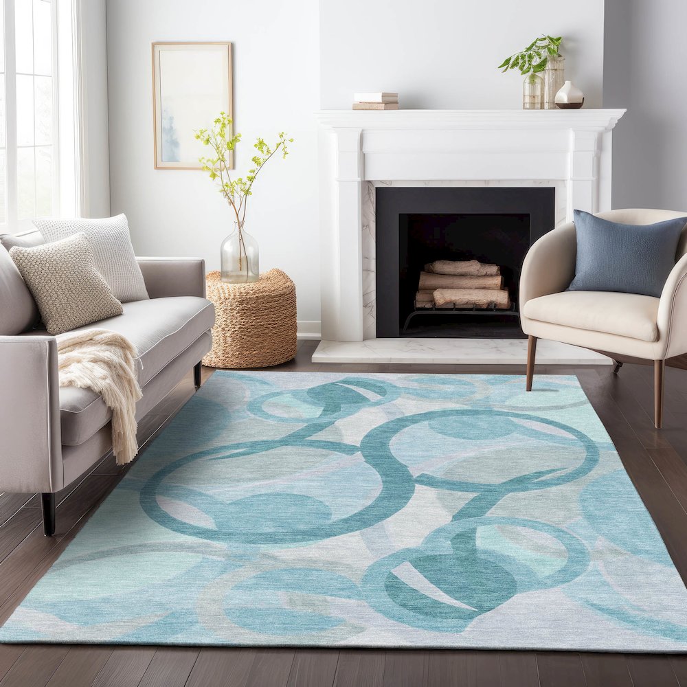 Machine Washable Indoor/Outdoor Chantille ACN2168 Teal 10' x 14' Rug