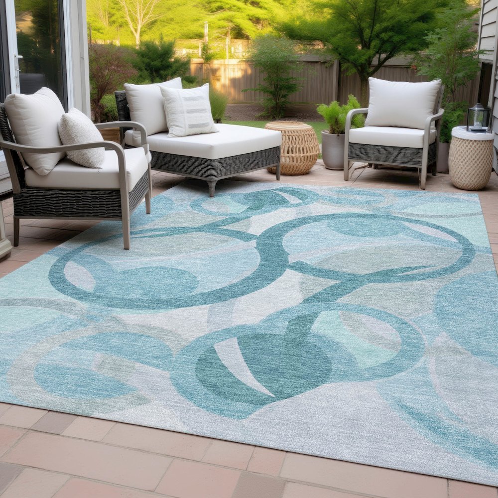 Machine Washable Indoor/Outdoor Chantille ACN2168 Teal 10' x 14' Rug