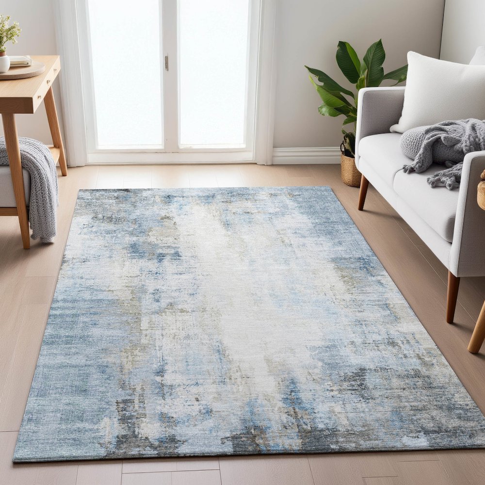 Machine Washable Indoor/Outdoor Chantille ACN2171 Blue 10' x 14' Rug