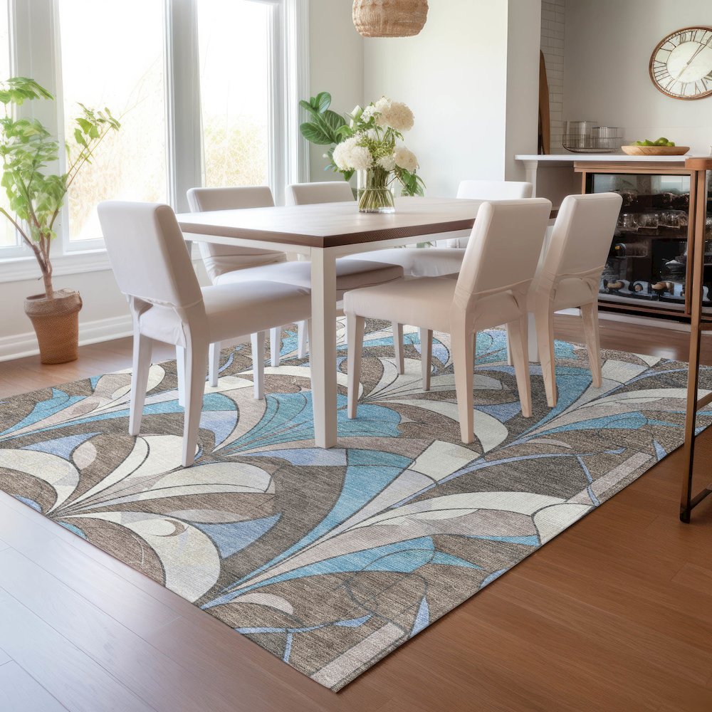 Machine Washable Indoor/Outdoor Chantille ACN2174 Brown 10' x 14' Rug