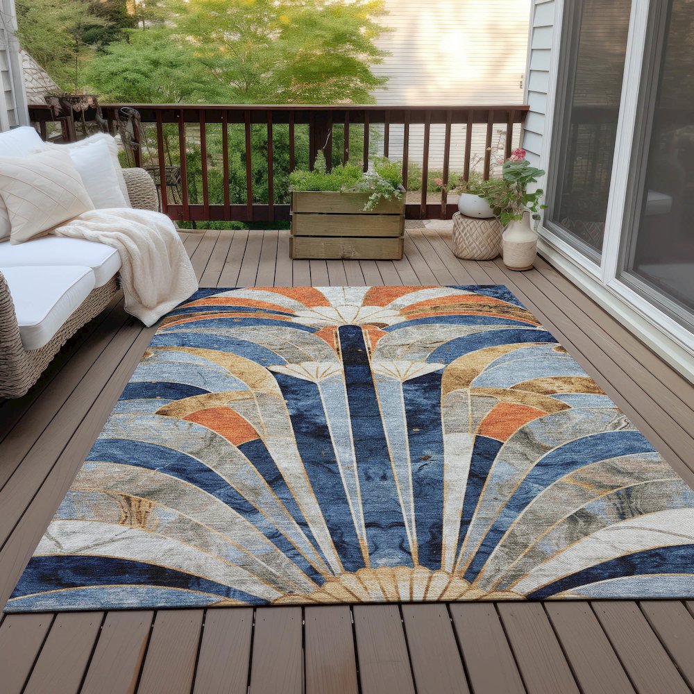 Machine Washable Indoor/Outdoor Chantille ACN2177 Navy 10' x 14' Rug