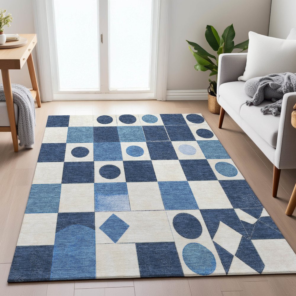 Machine Washable Indoor/Outdoor Chantille ACN2181 Blue 10' x 14' Rug