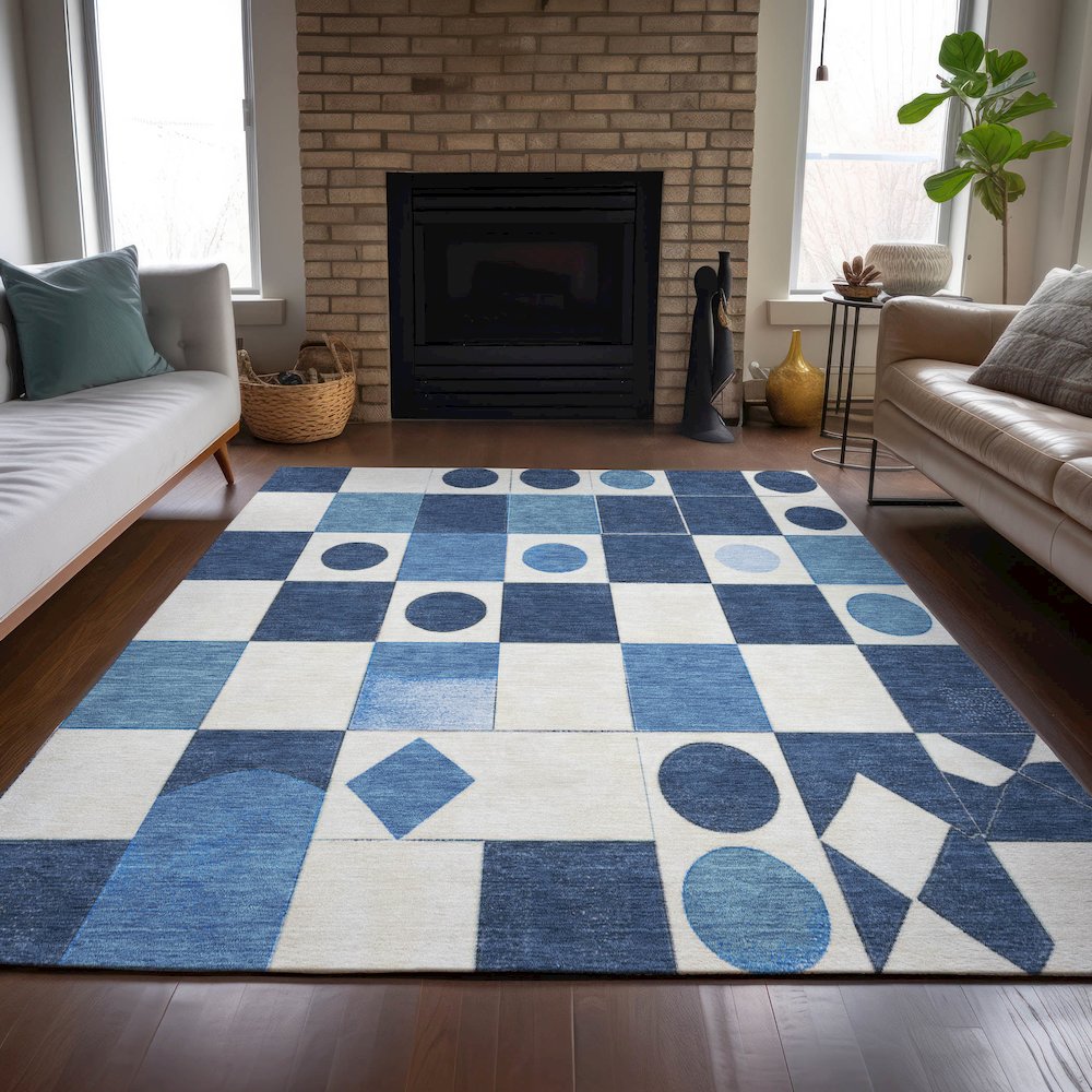 Machine Washable Indoor/Outdoor Chantille ACN2181 Blue 10' x 14' Rug