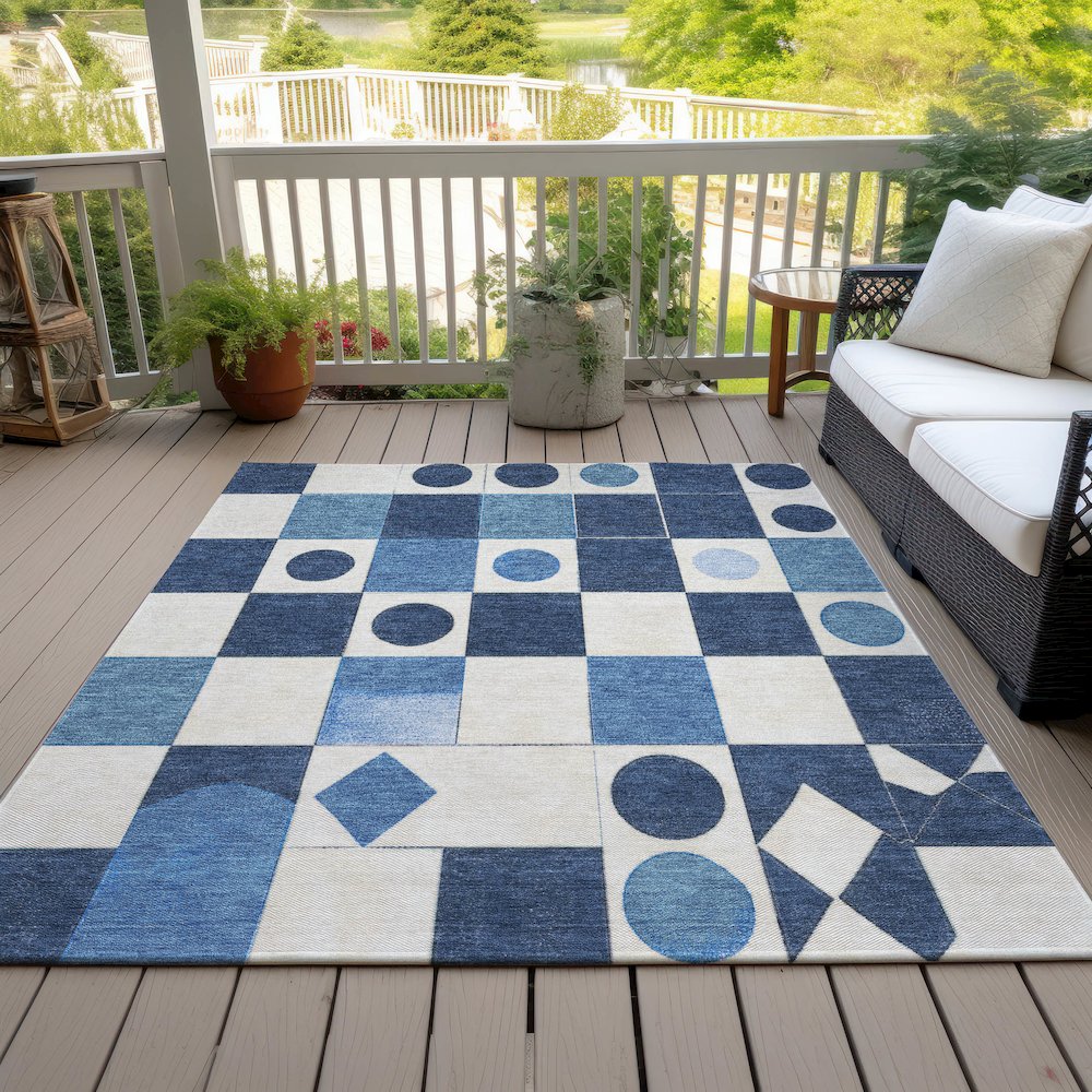 Machine Washable Indoor/Outdoor Chantille ACN2181 Blue 10' x 14' Rug