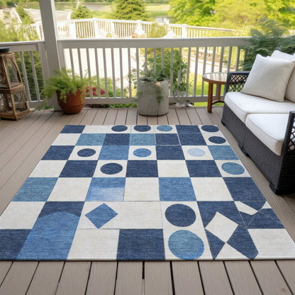 Machine Washable Indoor/Outdoor Chantille ACN2181 Blue 10' x 14' Rug