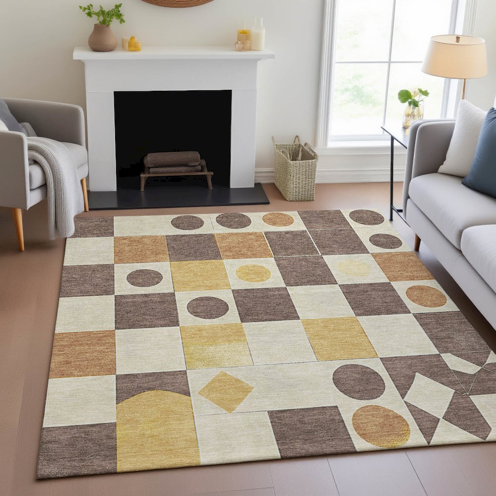 Machine Washable Indoor/Outdoor Chantille ACN2181 Brown 10' x 14' Rug