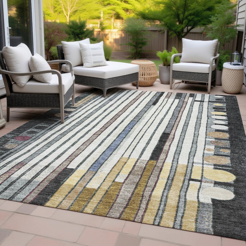 Machine Washable Indoor/Outdoor Chantille ACN2189 Black 10' x 14' Rug