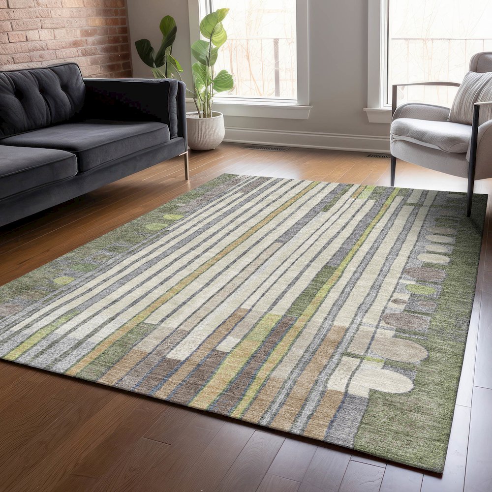 Machine Washable Indoor/Outdoor Chantille ACN2189 Olive 10' x 14' Rug