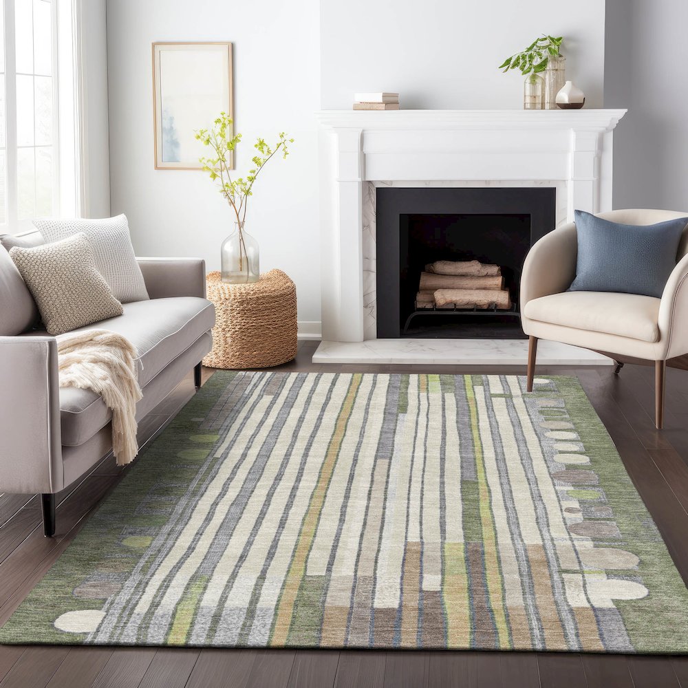 Machine Washable Indoor/Outdoor Chantille ACN2189 Olive 10' x 14' Rug