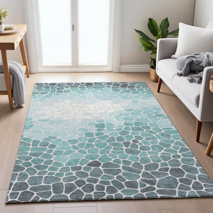 Machine Washable Indoor/Outdoor Chantille ACN2190 Teal 10' x 14' Rug