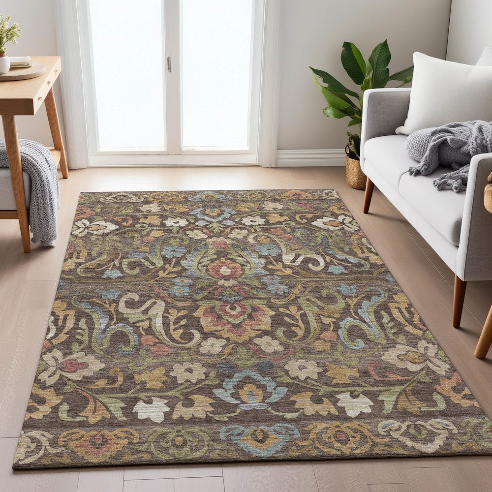 Machine Washable Indoor/Outdoor Chantille ACN2193 Chocolate 10' x 14' Rug