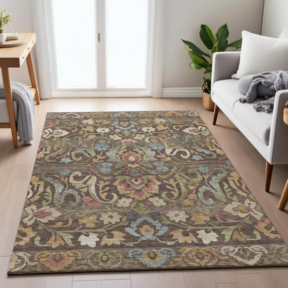 Machine Washable Indoor/Outdoor Chantille ACN2193 Chocolate 10' x 14' Rug