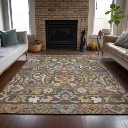 Machine Washable Indoor/Outdoor Chantille ACN2193 Chocolate 10' x 14' Rug