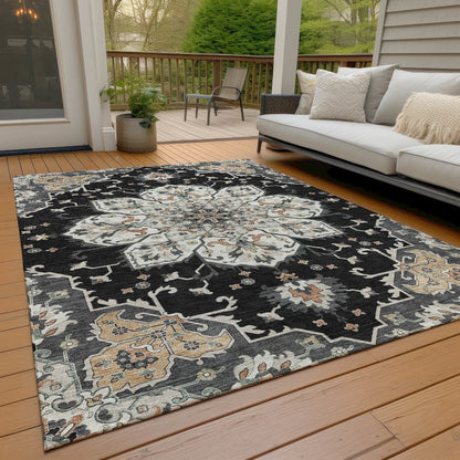 Machine Washable Indoor/Outdoor Chantille ACN2194 Black 10' x 14' Rug