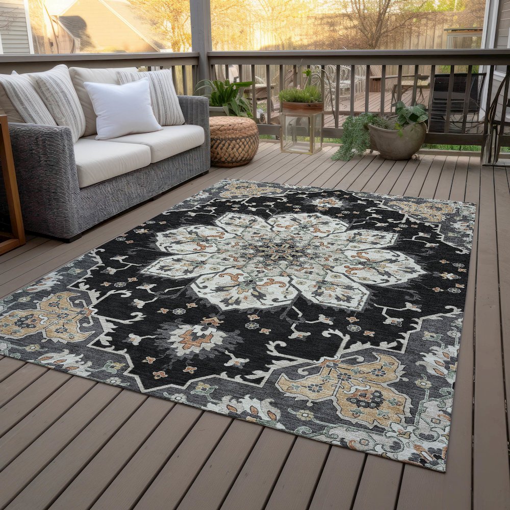 Machine Washable Indoor/Outdoor Chantille ACN2194 Black 10' x 14' Rug
