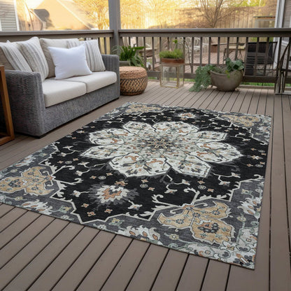 Machine Washable Indoor/Outdoor Chantille ACN2194 Black 10' x 14' Rug