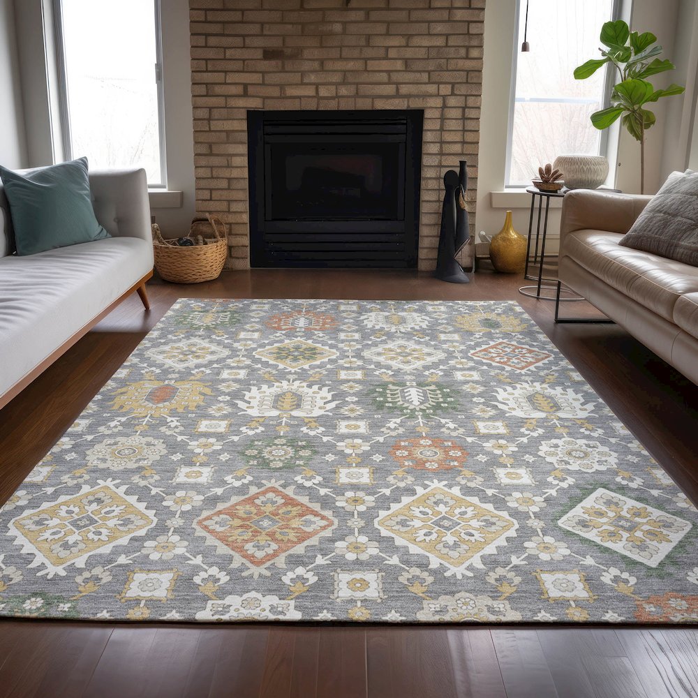 Machine Washable Indoor/Outdoor Chantille ACN2200 Gray 10' x 14' Rug