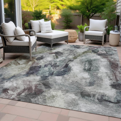 Machine Washable Indoor/Outdoor Chantille ACN2204 Gray 10' x 14' Rug