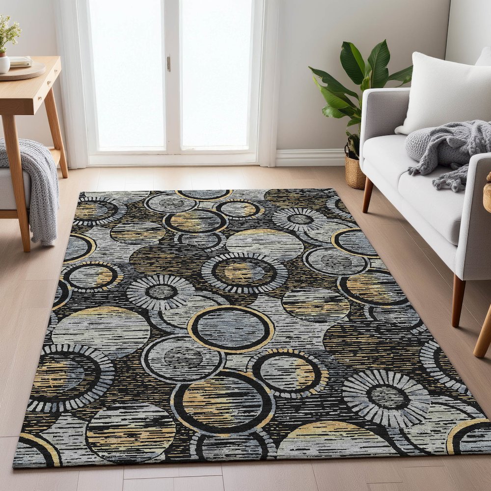 Machine Washable Indoor/Outdoor Chantille ACN2206 Black 10' x 14' Rug