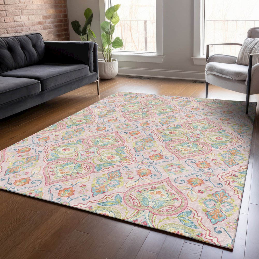 Machine Washable Indoor/Outdoor Chantille ACN2207 Pink 10' x 14' Rug