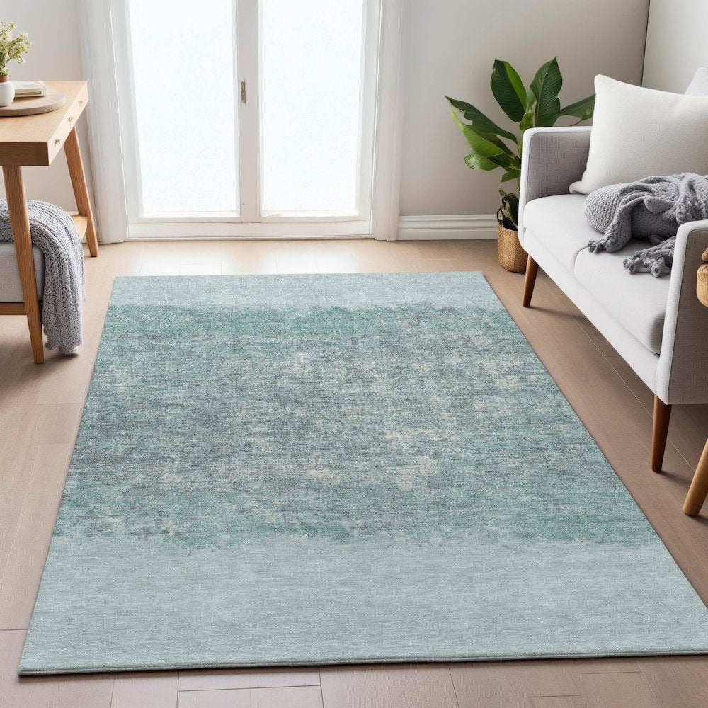 Machine Washable Indoor/Outdoor Chantille ACN2214 Teal 10' x 14' Rug