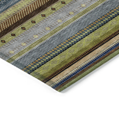Machine Washable Indoor/Outdoor Chantille ACN2218 Olive 8' x 8' Round Rug