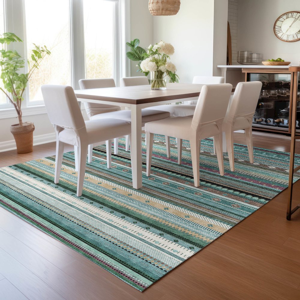 Machine Washable Indoor/Outdoor Chantille ACN2218 Teal 10' x 14' Rug