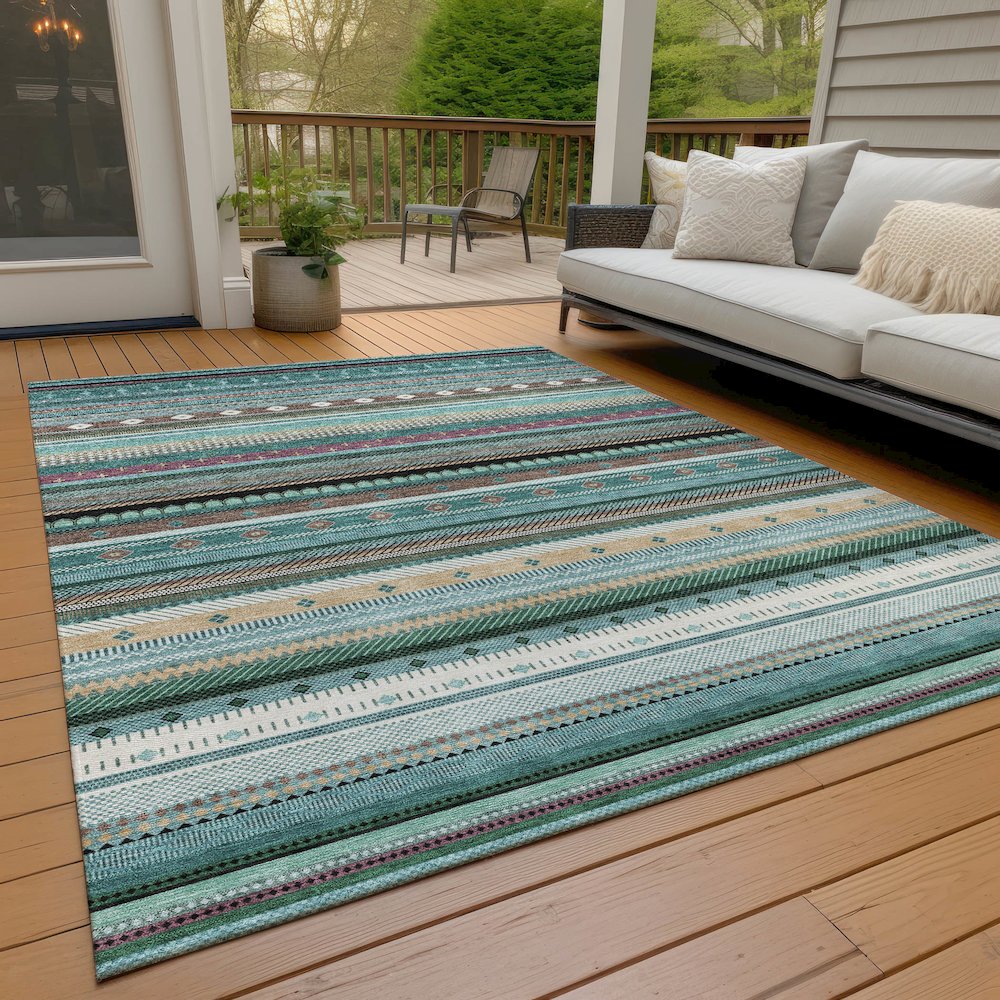 Machine Washable Indoor/Outdoor Chantille ACN2218 Teal 10' x 14' Rug