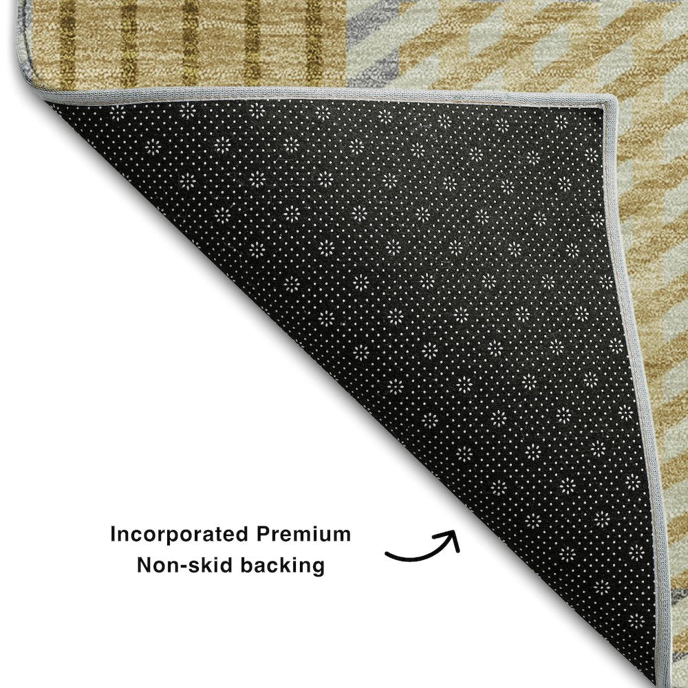 Premium Machine Washable Mayfield AMF1000 Gold 8' x 8' Round Rug