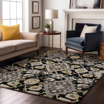 Premium Machine Washable Mayfield AMF1002 Black 10' x 14' Rug