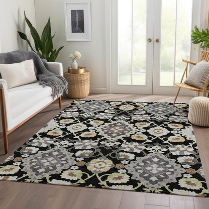 Premium Machine Washable Mayfield AMF1002 Black 10' x 14' Rug