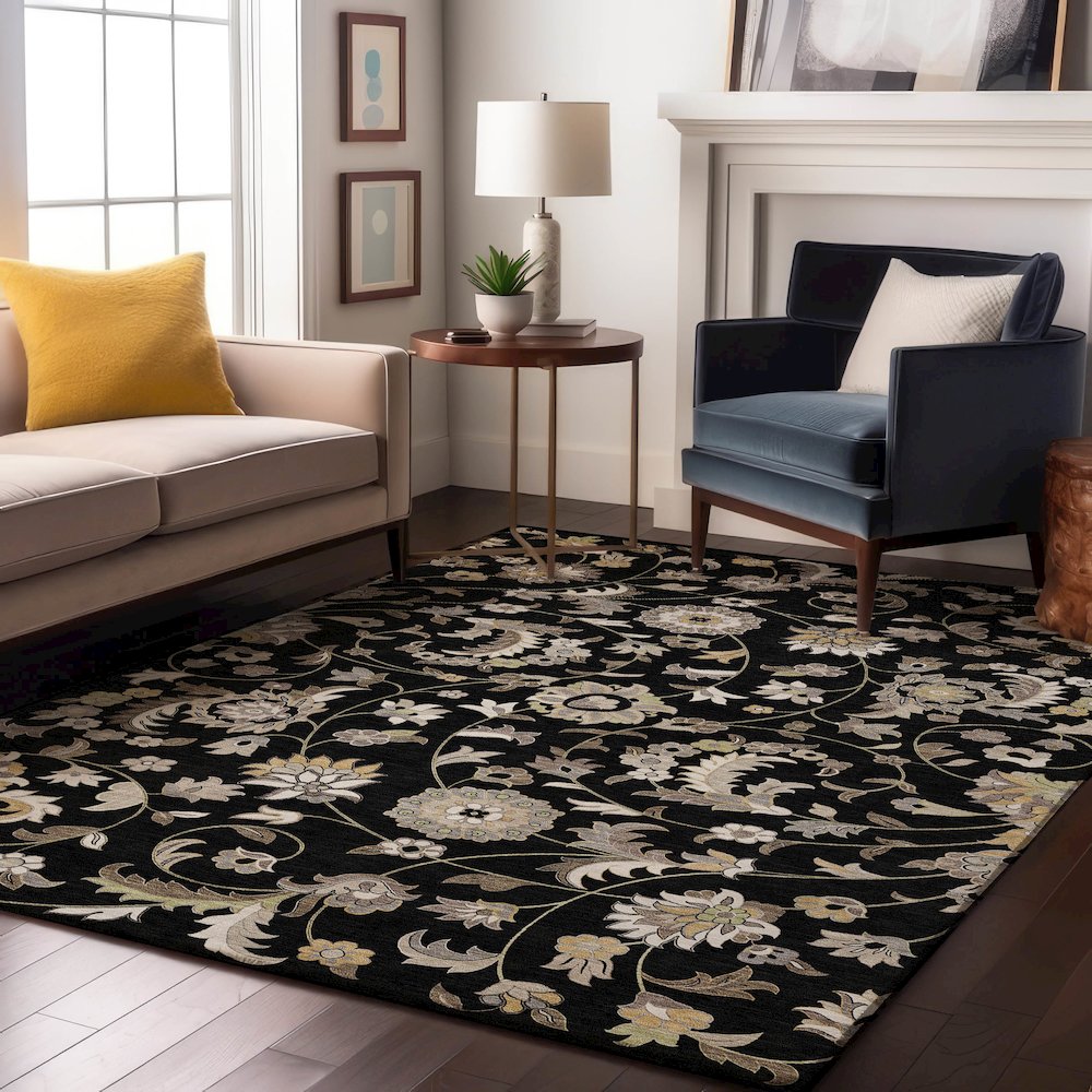 Premium Machine Washable Mayfield AMF1006 Black 10' x 14' Rug