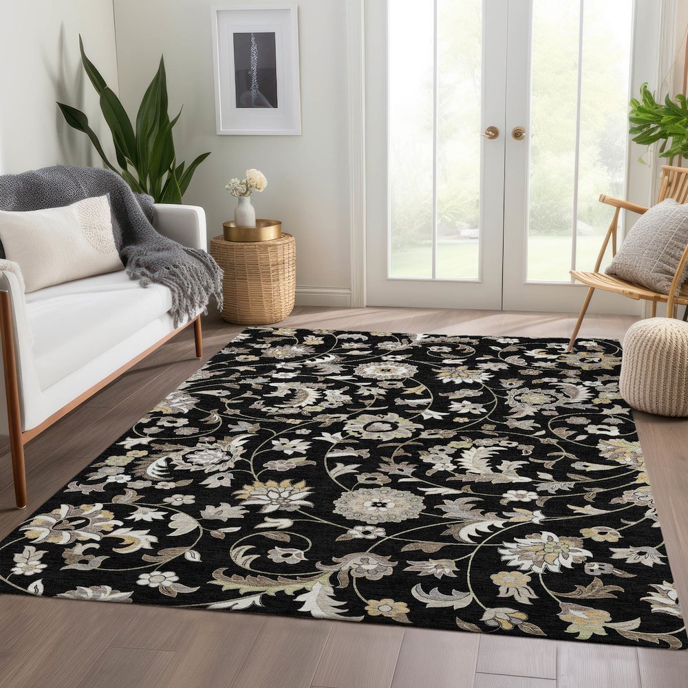 Premium Machine Washable Mayfield AMF1006 Black 10' x 14' Rug