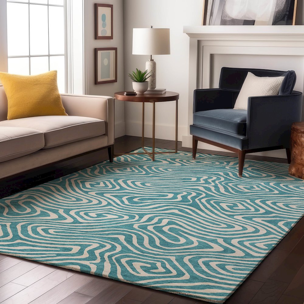 Premium Machine Washable Mayfield AMF1020 Teal 10' x 14' Rug