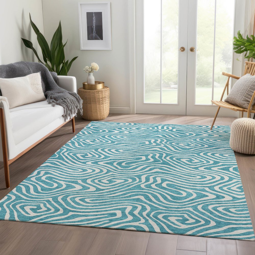 Premium Machine Washable Mayfield AMF1020 Teal 10' x 14' Rug