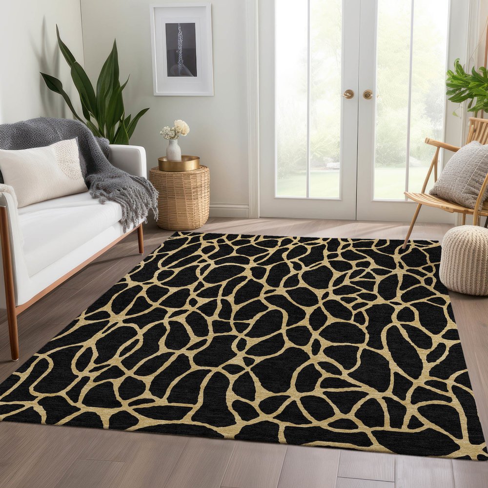 Premium Machine Washable Mayfield AMF1023 Black 10' x 14' Rug