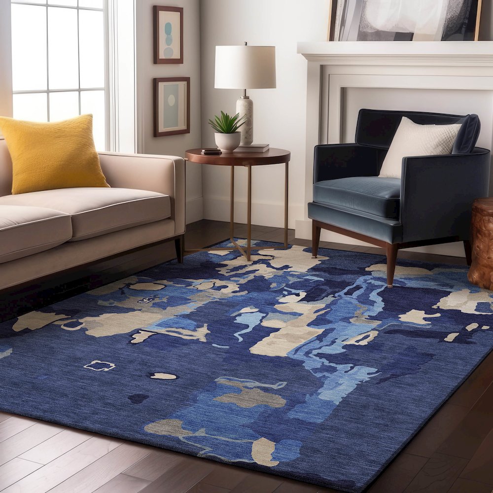 Premium Machine Washable Mayfield AMF1028 Navy 10' x 14' Rug