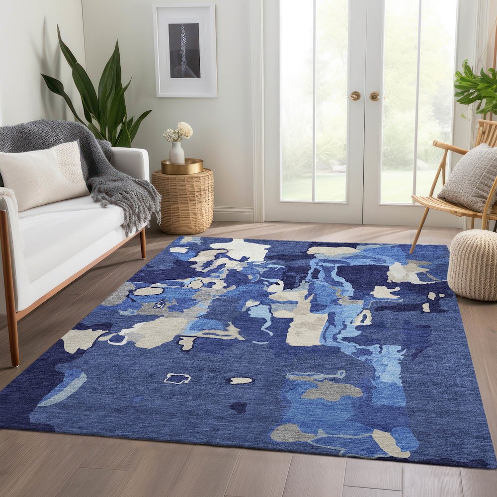 Premium Machine Washable Mayfield AMF1028 Navy 10' x 14' Rug
