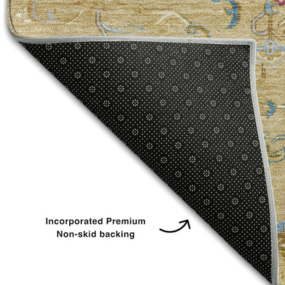 Premium Machine Washable Mayfield AMF1036 Gold 8' x 8' Round Rug