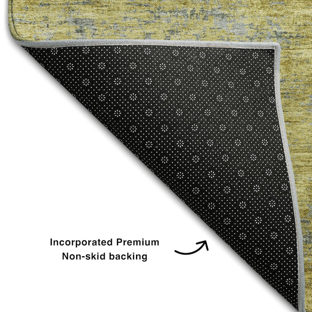 Premium Machine Washable Mayfield AMF1093 Gold 8' x 8' Round Rug