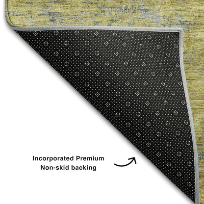 Premium Machine Washable Mayfield AMF1093 Gold 8' x 8' Round Rug