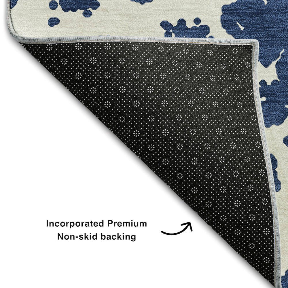 Premium Machine Washable Mayfield  Navy 8' x 8' Round Rug