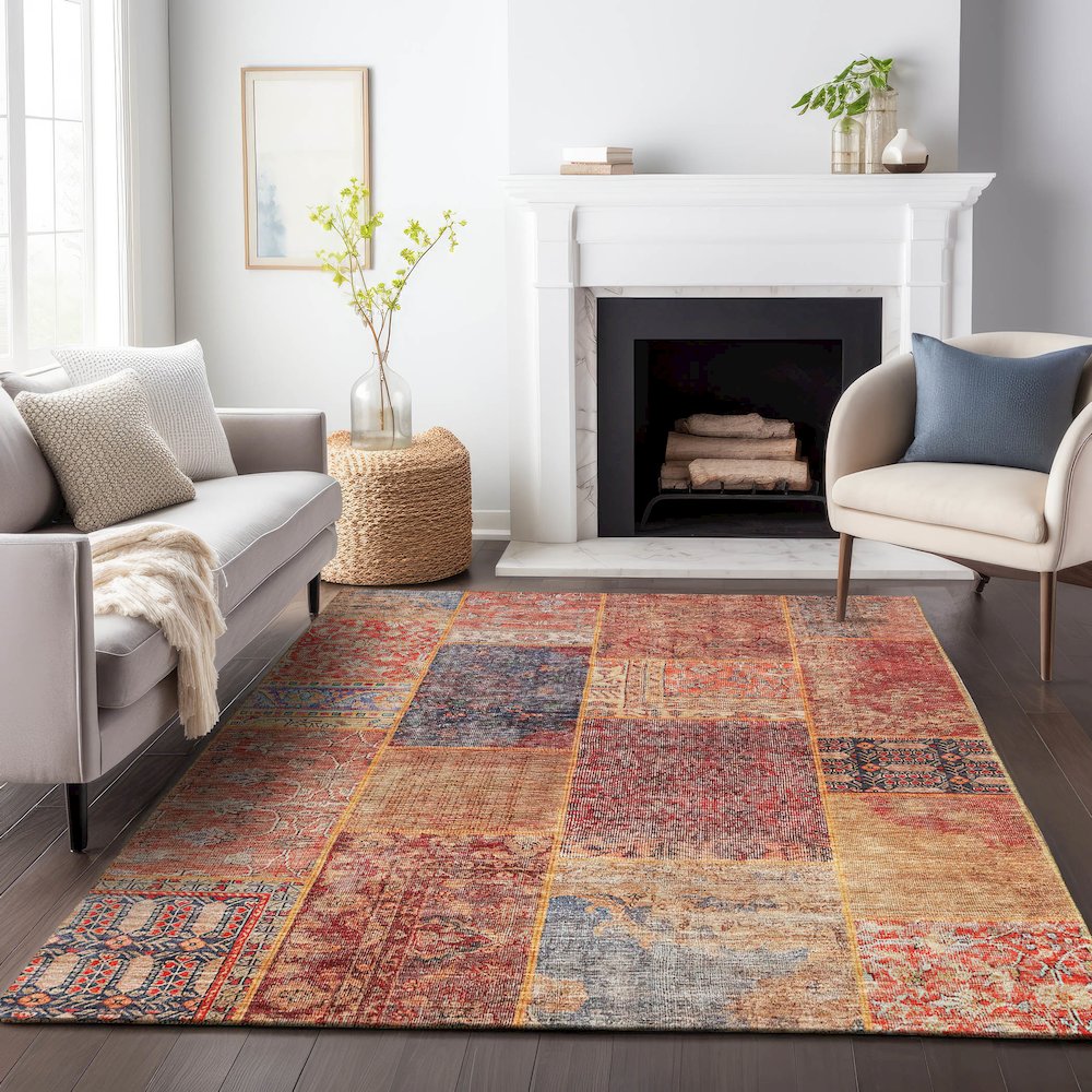 Premium Machine Washable Mayfield AMF669 Red 10' x 14' Rug