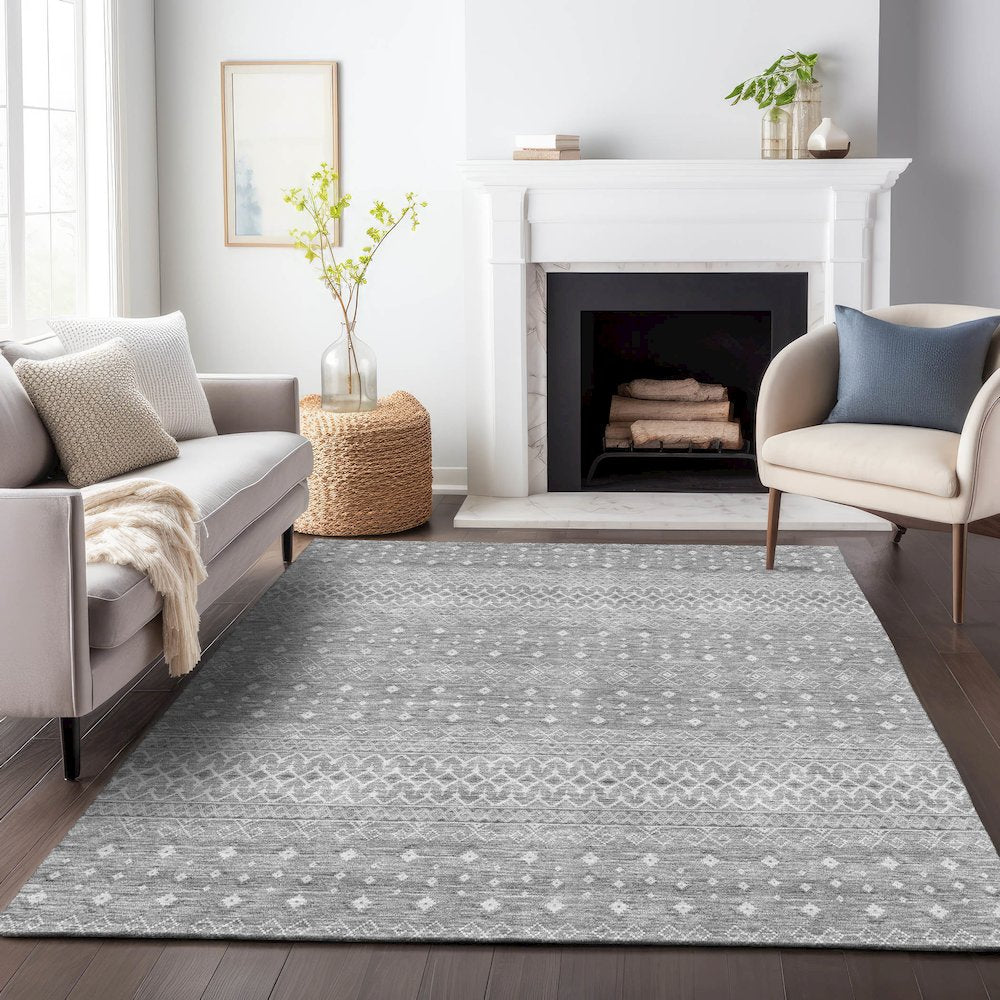 Premium Machine Washable Mayfield AMF709 Silver 10' x 14' Rug