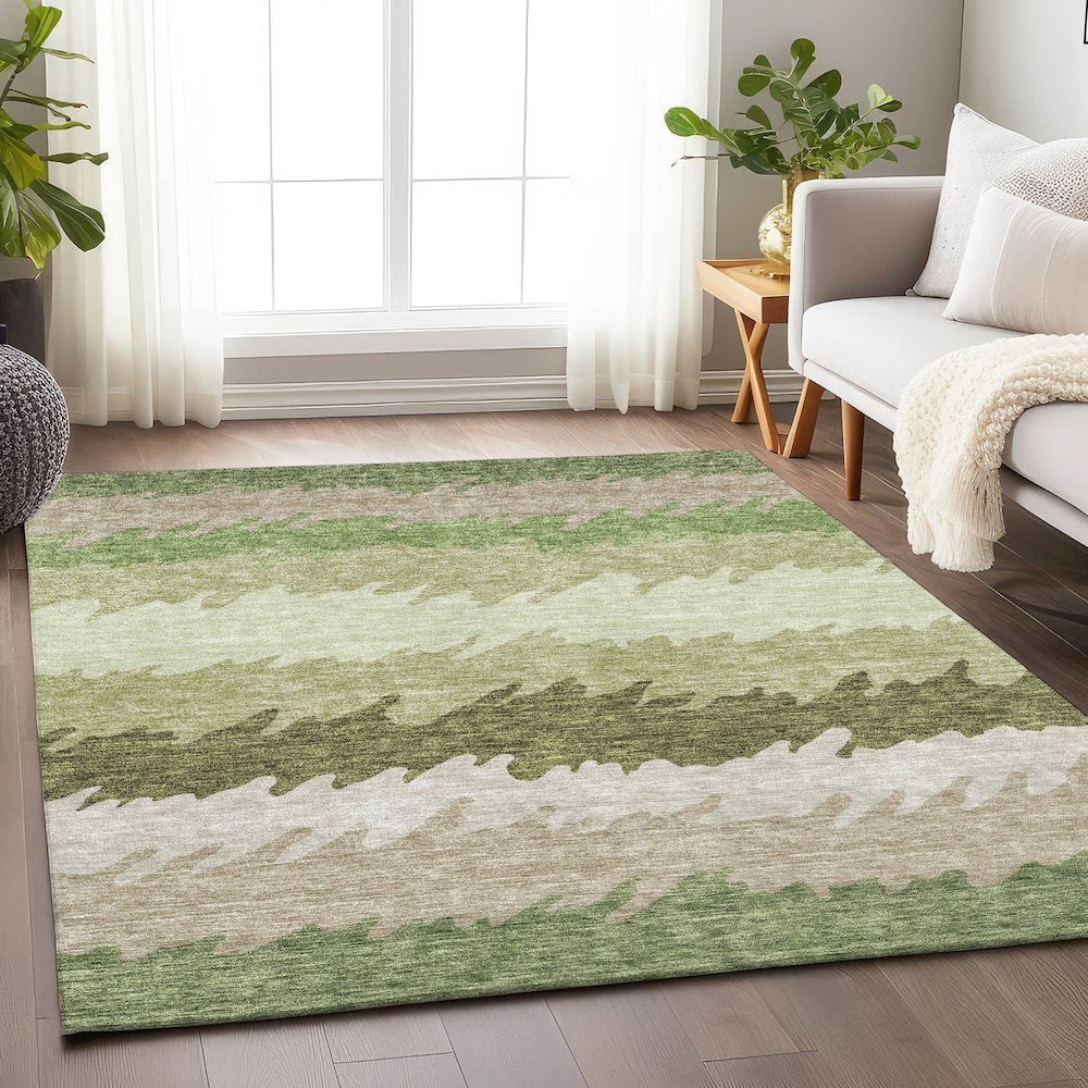 Premium Machine Washable Mayfield AMF736 Green 10' x 14' Rug