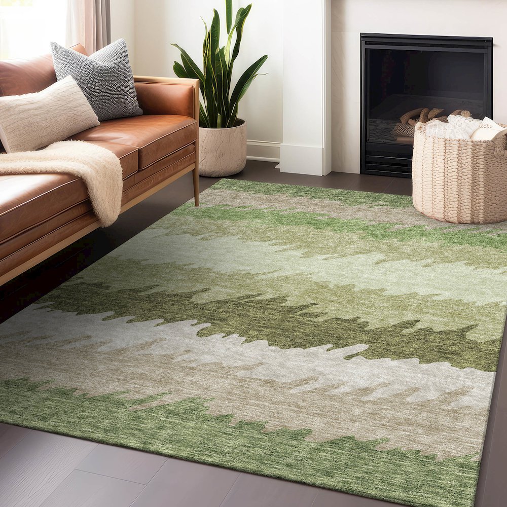 Premium Machine Washable Mayfield AMF736 Green 10' x 14' Rug