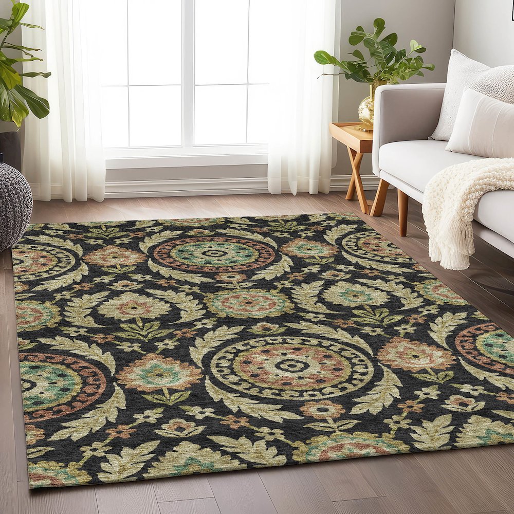 Premium Machine Washable Mayfield AMF751 Black 10' x 14' Rug