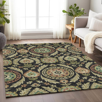 Premium Machine Washable Mayfield AMF751 Black 10' x 14' Rug