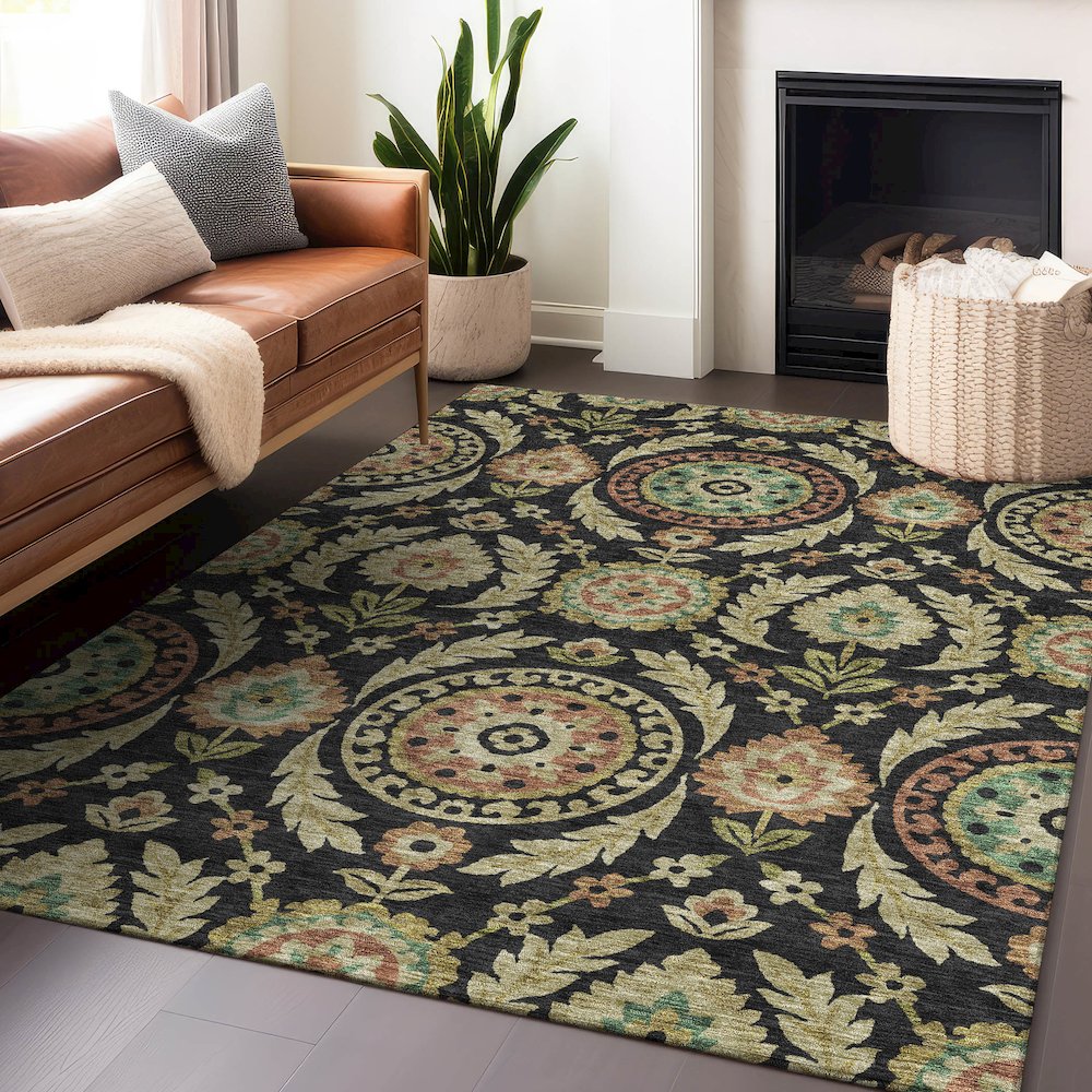 Premium Machine Washable Mayfield AMF751 Black 10' x 14' Rug