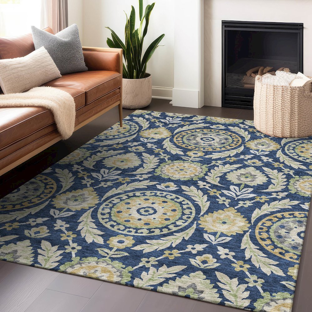 Premium Machine Washable Mayfield AMF751 Navy 10' x 14' Rug
